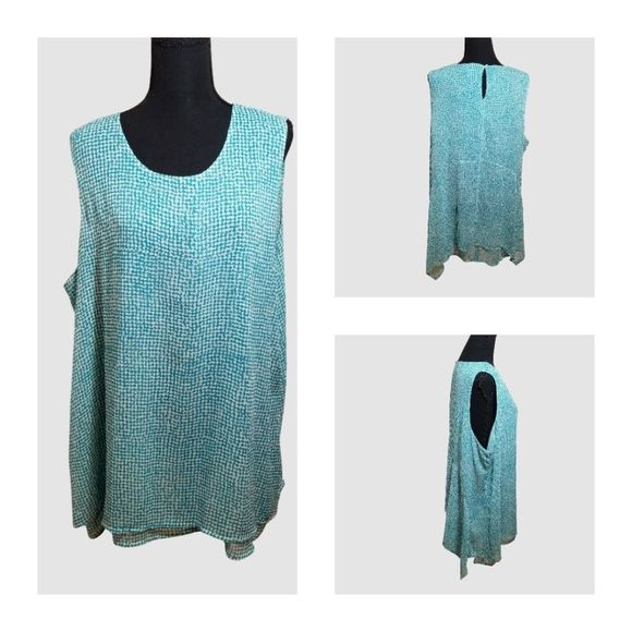 Fever Tops - Women's sleeveless blouse Turquoise and White